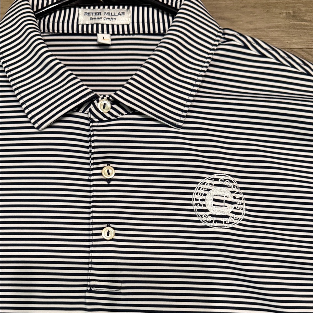 Peter Millar Gray/Navy & White Striped Polo Shirt